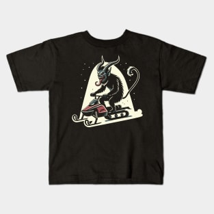 Krampus Riding a Snowmobile Krampusnacht Kids T-Shirt